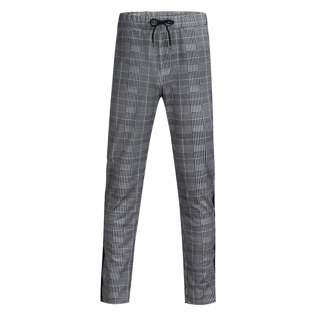 men pants Men's Long Casual Sport Pants Slim Fit Plaid Trousers Running Joggers Sweatpants Ankle-Length Pant casual cotton c0413