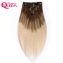 Dreaming Queen Hair Clip In Straight Hair Extensions 100% Brazilian Remy Human Hair 7 Pieces/Set 16 Clips 4/18 Piano Mixed color