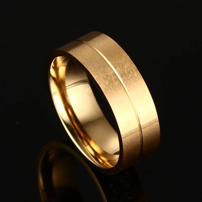 Alliance Ring for Women Men Gold Color Matte Stainless Steel Wedding Ring Lover Zirconia Couple Engagement Wedding Band Jewelry