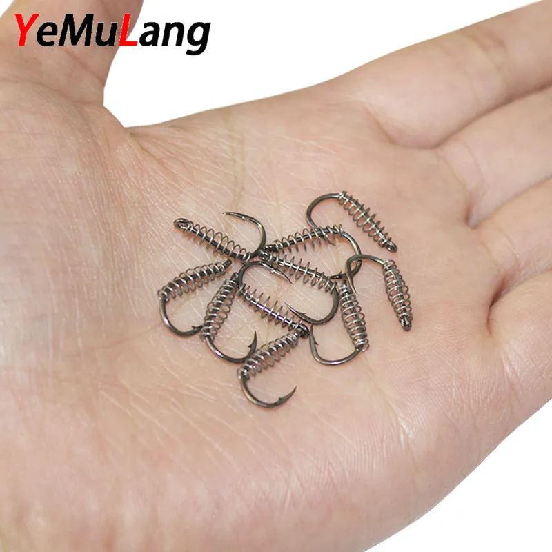 

YeMuLang 10pcs/lot Stainless Steel Fishing Hooks Barbed Swivel Carp Jig Fishhook Spring Hook With Hole For Fishing Tackle