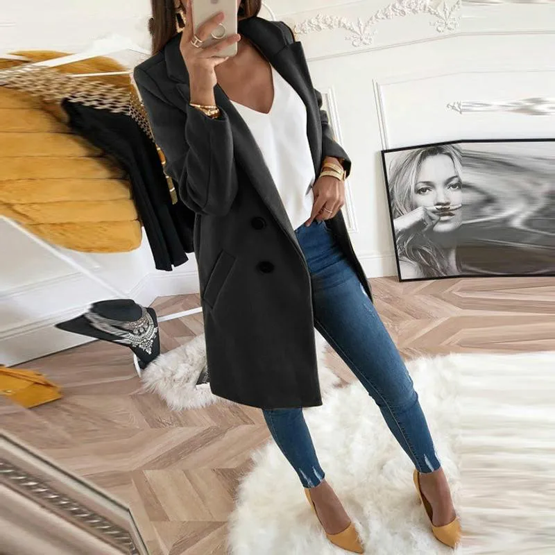 2019 New Autumn Winter Elegant Overcoat Loose Women Long Sleeve Turn-Down Collar Outwear Jacket Wool Blend Coat Casual Plus Size
