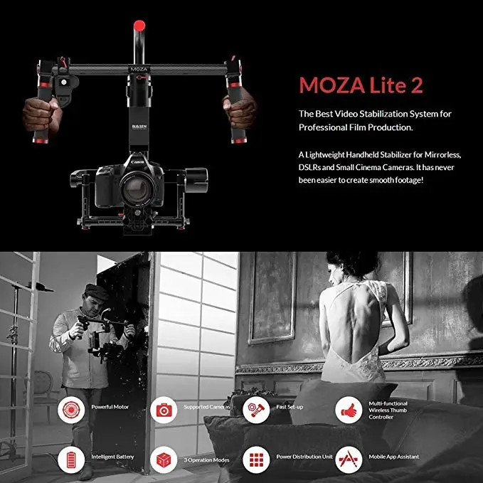 MOZA Lite 2 II Базовый комплект 3-осевой моторизованный ручной карданный Бесщеточный Стабилизатор Поддержка 5 кг Blackmagic sony A7S2 BMCC BMPCC DSLR