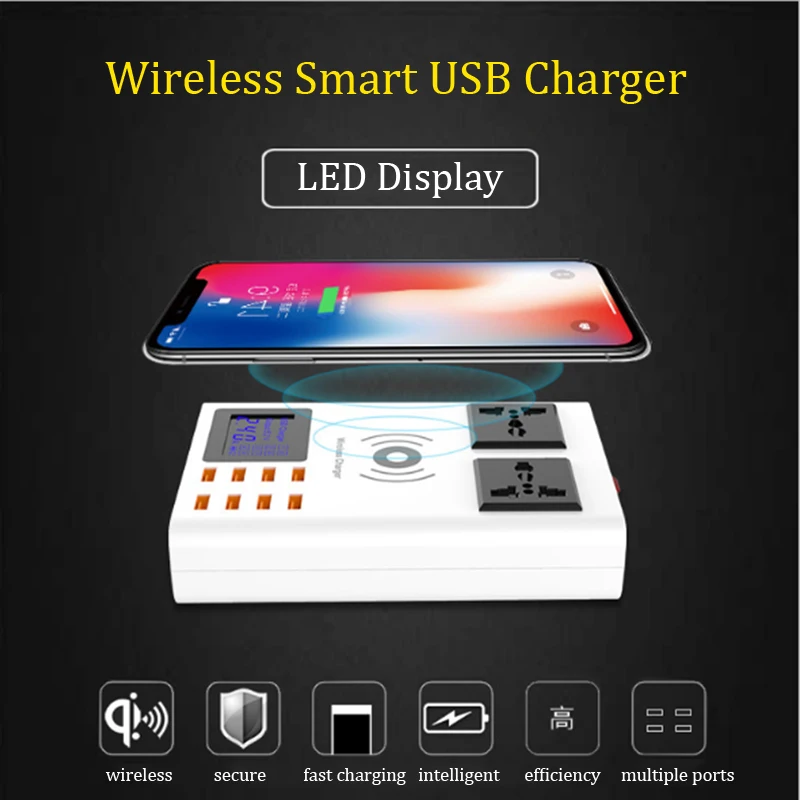 Беспроводное зарядное устройство CDA10W с 8 usb-портами 2 гнезда переменного тока