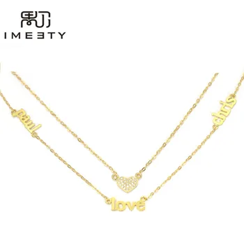 

IMEETY personalized double layer necklaces full cubic zirconia heart pendant multiple nameplate lariat necklaces customized gift
