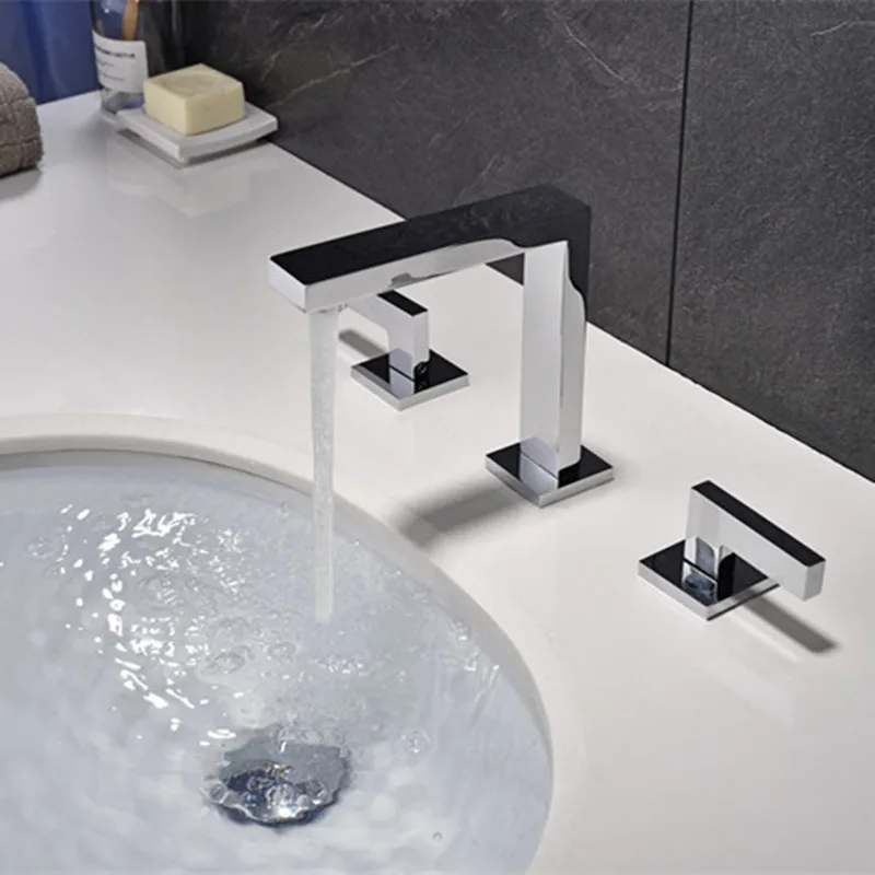 Смеситель для ванной комнаты на бортике с двойной ручкой черный кран смеситель для горячего и холодного душа кран для раковины MJ0289B