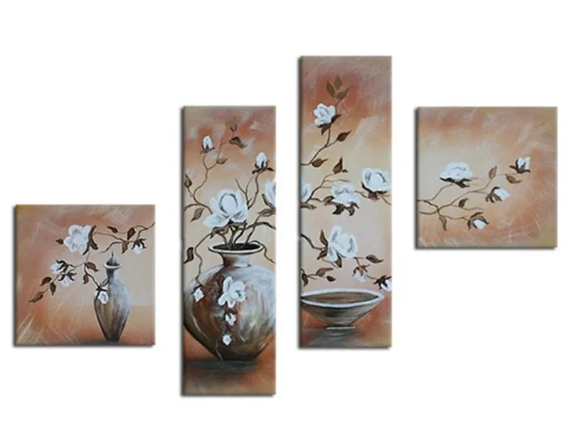 

4 Panel Pictures Sets Modern Home Decor Wall Canvas Art Hand Painted Abstract Vase Flower Oil Painting Handmade Floral Paintings