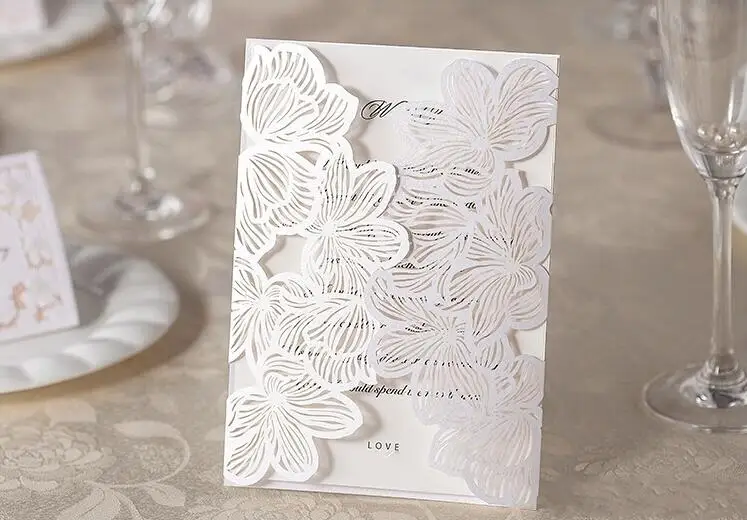 Customized White Laser Cut Floral Wedding Party Invitation Card Classic Engagement Invitations 95PCS Express Shipping | Дом и сад