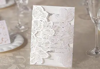 

Elegant White Laser Cut Floral Wedding Party Invitation Card Pocket, Classic Engagement Birthday Invitations Greeting Kit, 95PCS