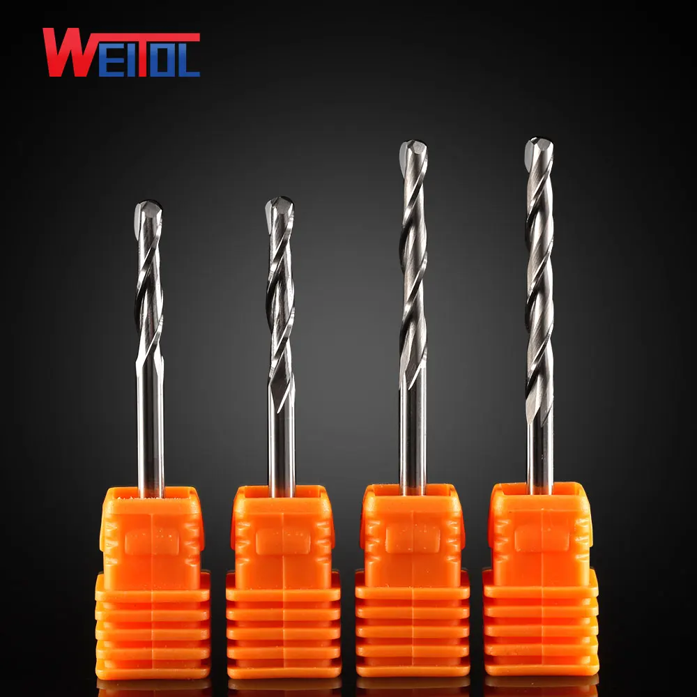 

Weitol 5A 1 pcs 3.175mm Diameter two flute sprial Ball nose milling cnc router bits for Wood and MDF A cutting