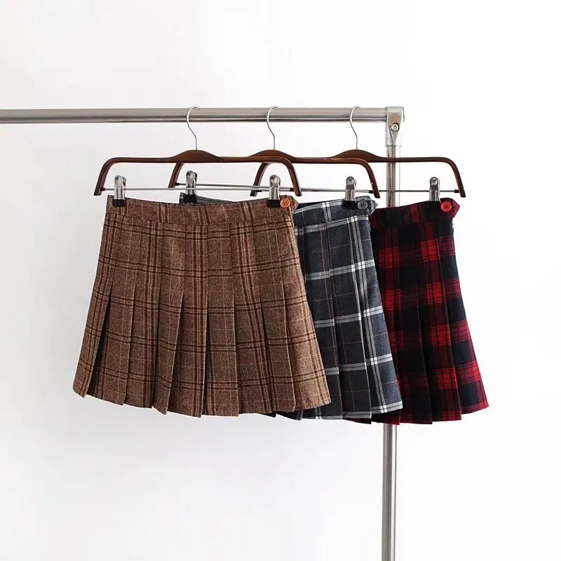 

2018 New Women Harajuku Fashion Mini Skirts 3 COLORS Pleated Skirt Lattice High Waist plaidd Kawaii Skirt Female #3246