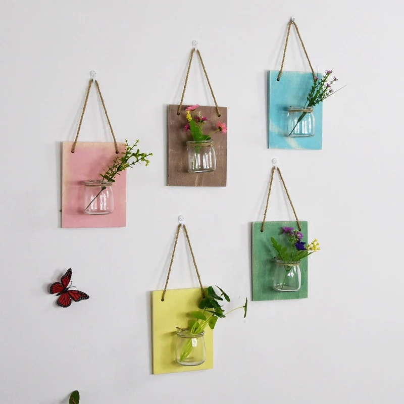 

Nordic Creative Wall Hanging Vase Wooden Glass Dried Flower Hydroponic Vase Home Office Decoration Fun Gifts Dropshipping