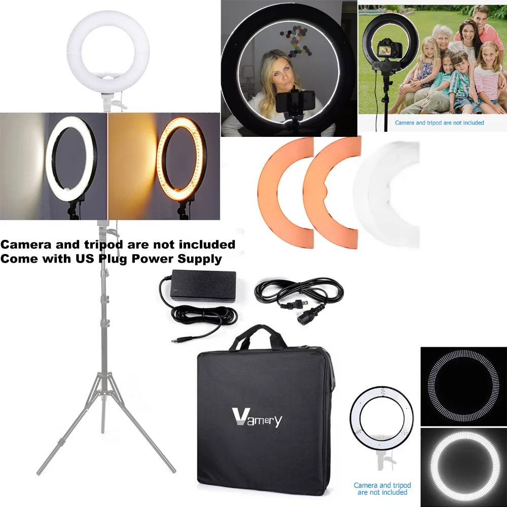 

Vamery 12" LED Ring Light 180Pcs LED Warm White/Pure White 2 Colors Filter Illuminator for IPhone Selfie Shot Camera Photography