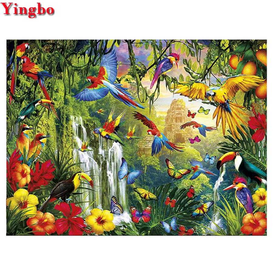 

Waterfall scenery flower birds Diamond Painting Full Square/round drill Mosaic Rhinestones of Pictures 5d diy Diamond Embroidery