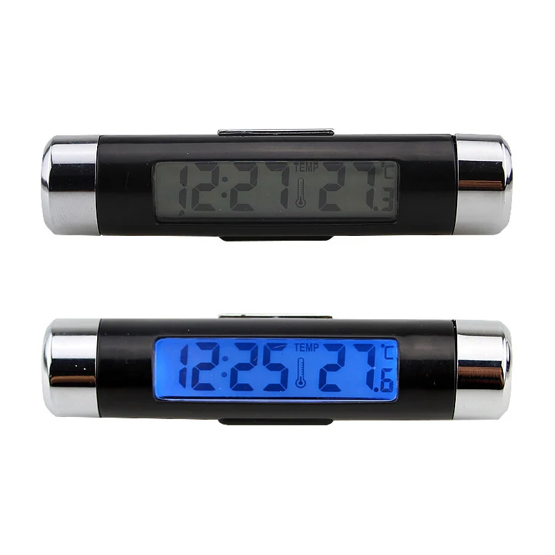 

2in1 Car Auto LCD Clip-on Digital Temperature Thermometer Car Clock Calendar Automotive Blue Backlight Clock Free Shipping