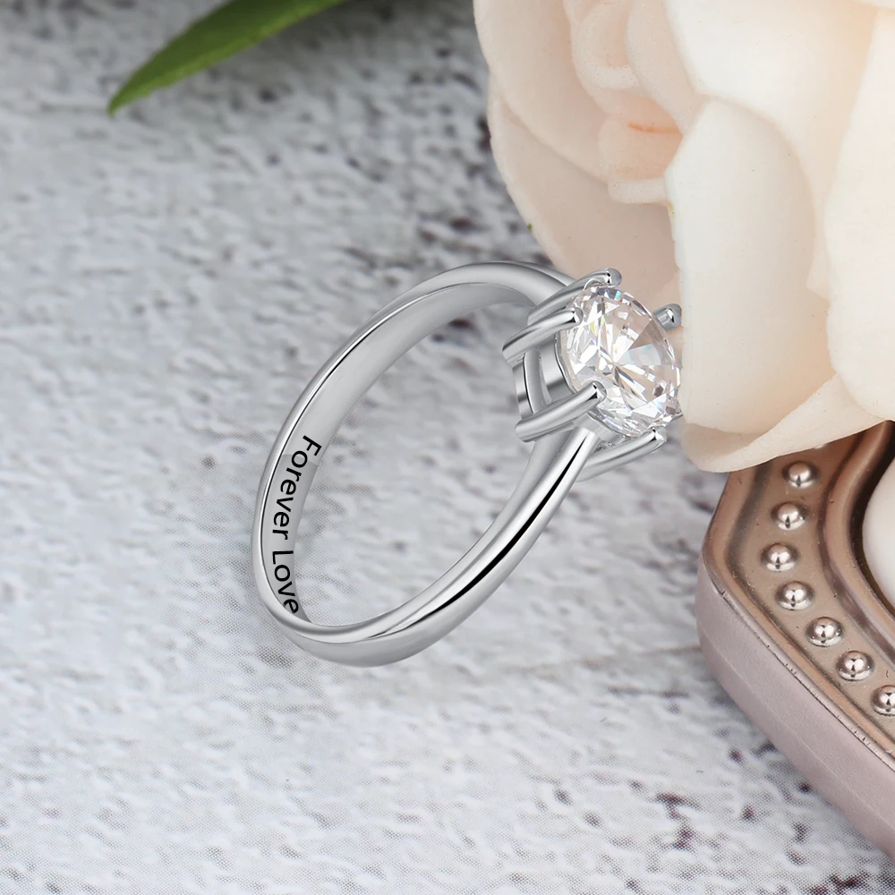 Simple Accessorise Personalized Gift Engraved Name 925 Sterling Silver Rings For Women Anniversary Jewelry(JewelOra RI103761)