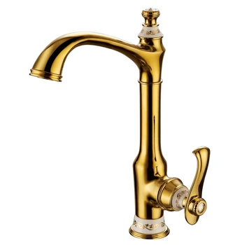

Kitchen Faucet Gold Brass Bathroom Basin Faucet Swivel Vanity Sink Mixer Tap Single Handle KF778