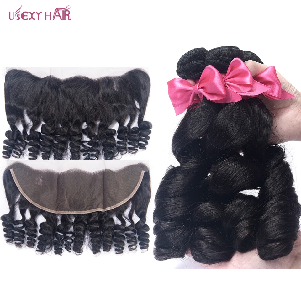 

3 Bundles With Frontal Loose Wave Bundles With Closure Remy Peruvian Human Hair Bundles With Closure Hair Extension
