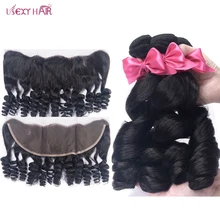купить! 3 Bundles With Frontal Loose Wave Bundles With Closure Remy Peruvian Human Hair Bundles With Closure Hair Extension