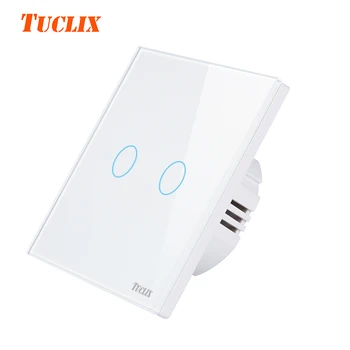 

TUCLIX EU/UK 170-220V Crystal Glass Panel Switch 2 Gang 1 Way Waterproof Touch Control TU-TS-02white