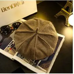 2018 franTui, The autumn winter British wool bud cap female painter Korean black Newsboy Hat pumpkin star Bailey