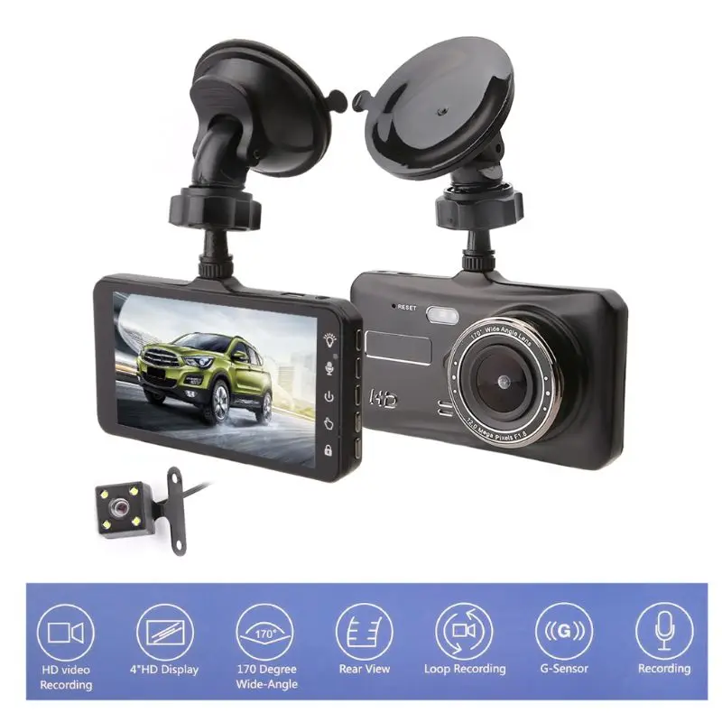 

2019 New 1 Set Dual Lens Car DVR Vehicle Camera Full HD 1080P 4 inch Touch IPS Screen With G-Sensor Dash Cam Driving Recorder