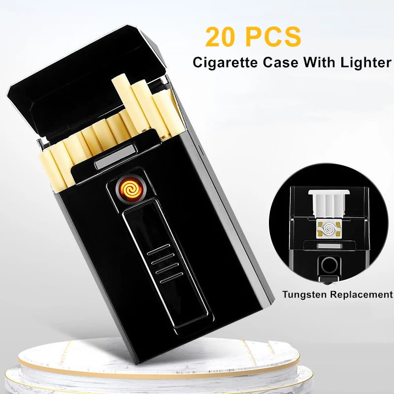  Metal Cigarette Case Box with Electronic Lighter USB Portable Plasma Tungsten Lighter Waterproof Ho