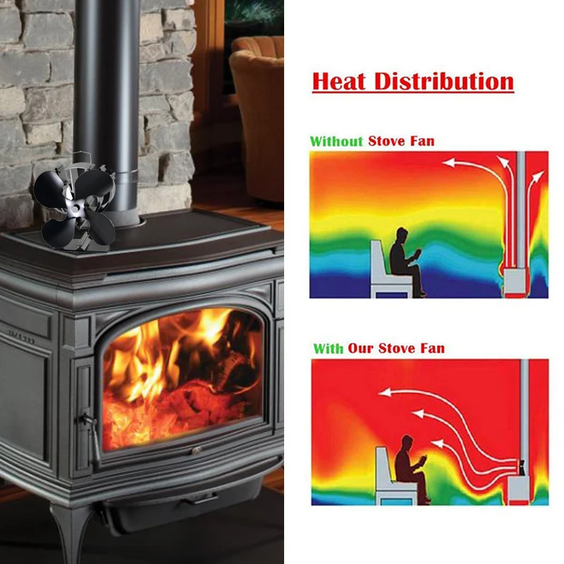 4 лопасти теплового питания Эко Плита вентилятор черный/золото/серебро теплый воздух чем 2 Лопасти плита вентилятор для дерева/бревен горелки/камина