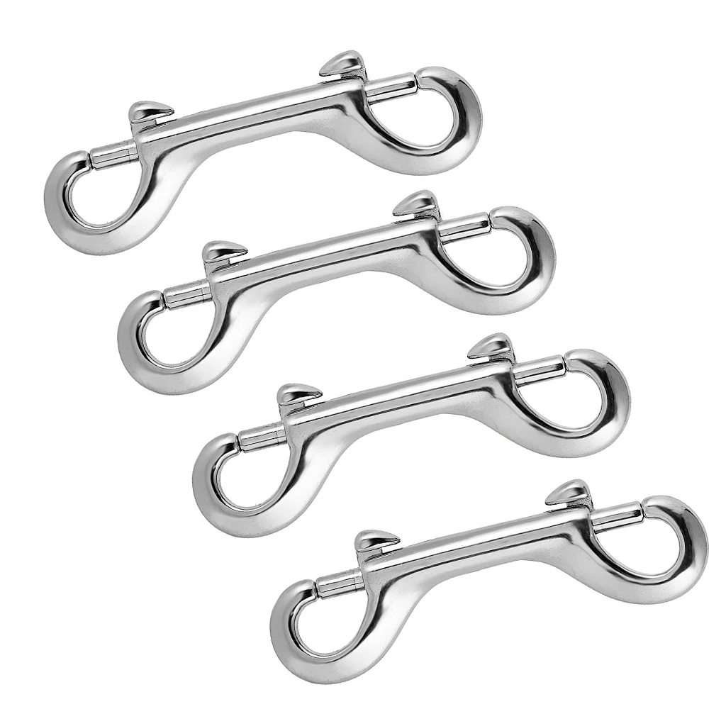 4pcs Stainless Steel Diving Double End Bolt Snap Buckle Metal Clip Silver for Underwater Sports Outdoor Boating Marine Sailing
