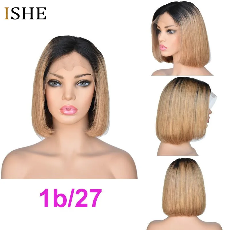 13x6 Big Lace Front Human Hair Wigs Straight Ombre Blonde Red Bob Wigs Glueless Preplucked Remy Hair Full End For Women Black