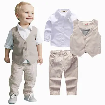 

2015 Boys Clothing Sets Autumn Spring Shirt + Vest + Pants Boys Wedding Clothes Kids Gentleman Leisure Handsome Suit Free Ship