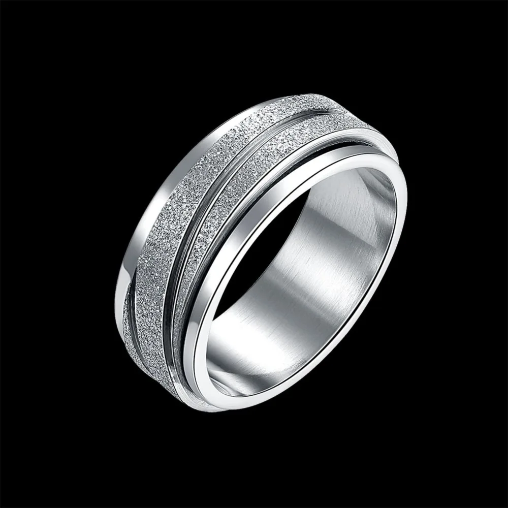 Fashion Korean Female's Finger Ring Striated Titanium Steel Spinner Rings Women Silver Tone Wedding Rings Pair Sandish Alliance