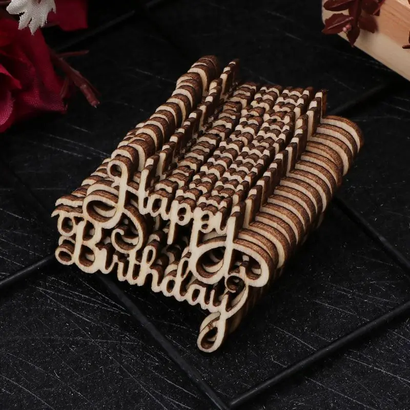 

15Pcs Wooden Happy Bithday Table Confetti Scatter Vintage Rustic Party Decor Craft Scrapbook Decorations