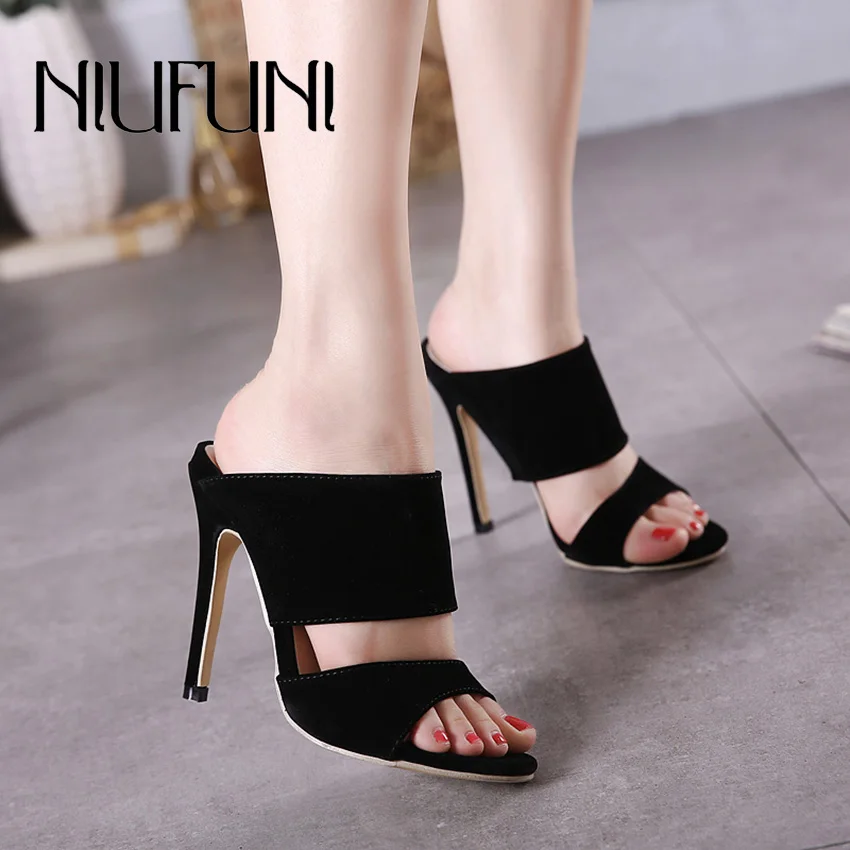 

Summer New High Heels Slippers Suede Hollow Sandals Gladiator Shoes Women Casual Open Toe Slippers Size 35-40