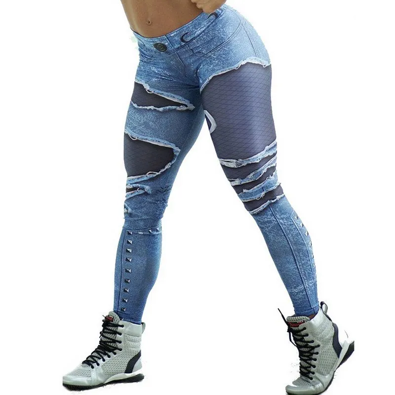 Для женщин пикантные джинсы для 3D печатных Леггинсы Спортивные йоги брюки