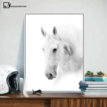 

White Horse Wild Animal Minimalism Art Poster Canvas Painting A4 Wall Picture Print Modern Home Living Room Decoration