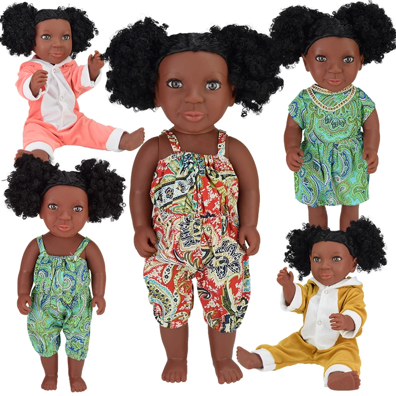 

BIG lady Black doll 17inch fashion reborn baby dolls safe pop boneca Rapunzel silicone vinyl toys girls gifts child Brithday