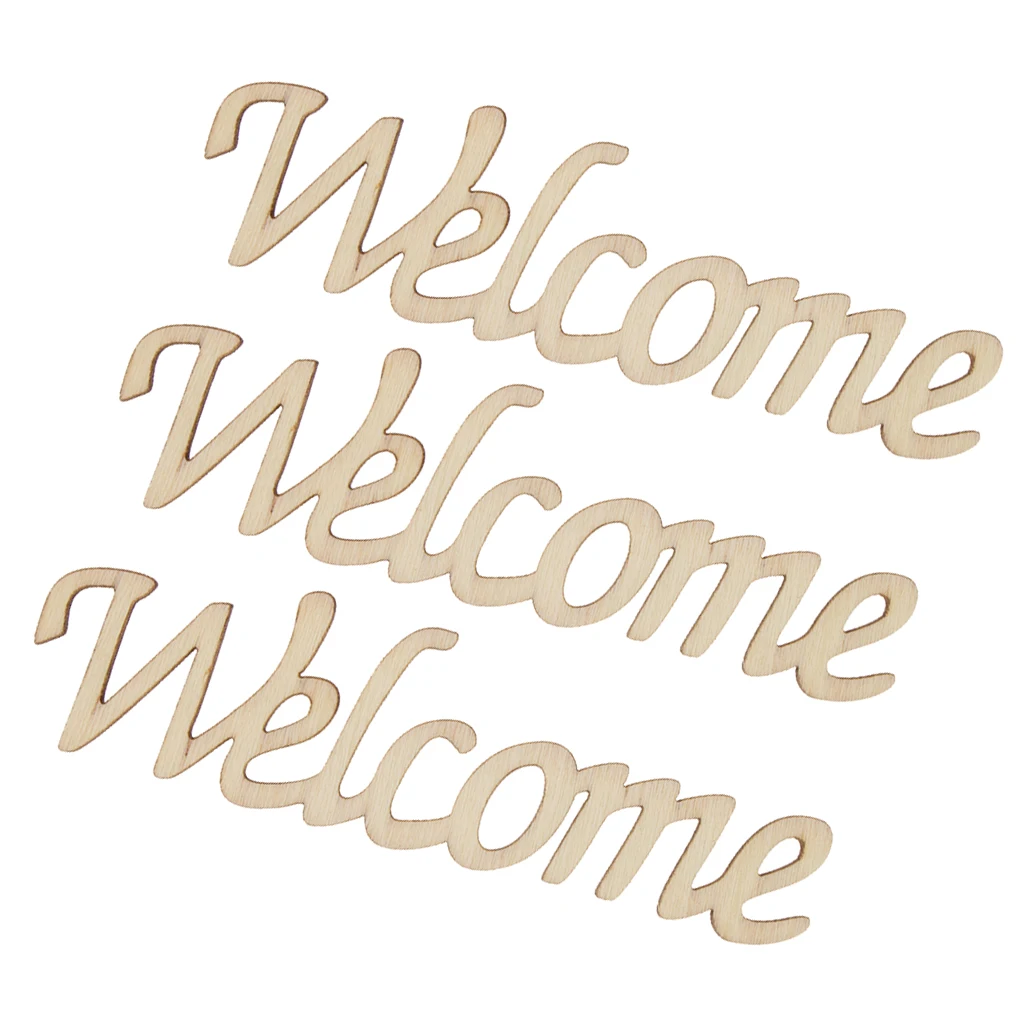 

3pcs Welcome Embellishment Wooden Cutout Welcome Sign Rustic Home Wall Decoration 11 x 3 x 0.3cm