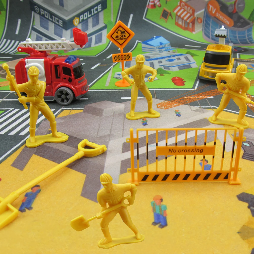 31 шт. строительный автомобильный дорожный знак огненная шайба набор Детская игрушка DIY Модель сцена автомобиль игрушки подарок с коврик для ребенка ковер