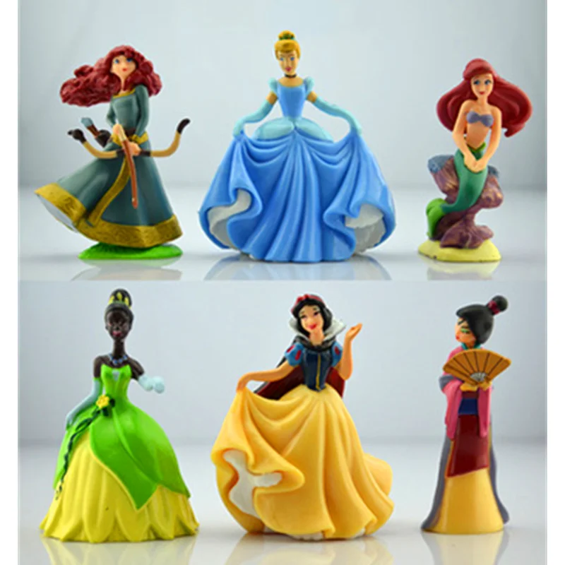 

6PCS/Lot Princess Snow White Moana Ariel Mermaid Hua Mu-Lan Cinderella Merida PVC Action Figure Collectible Model Toy 11CM P275