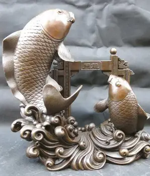 

12' Chinese purple bronze carved carp Jumping dragon door Sculpture Statue