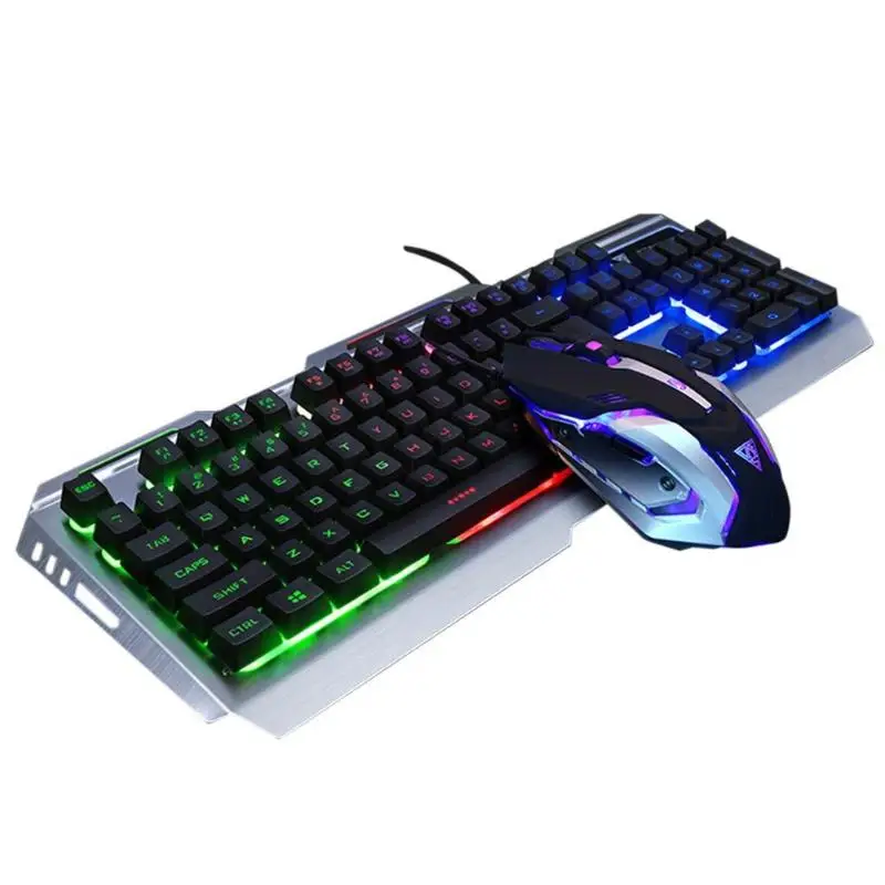 Игровой набор Combos USB Проводная эргономичная 7 цветов светодиодный с подсветкой Механическая игровая клавиатура с 4000 dpi Регулируемая игровая мышь - Цвет: Черный