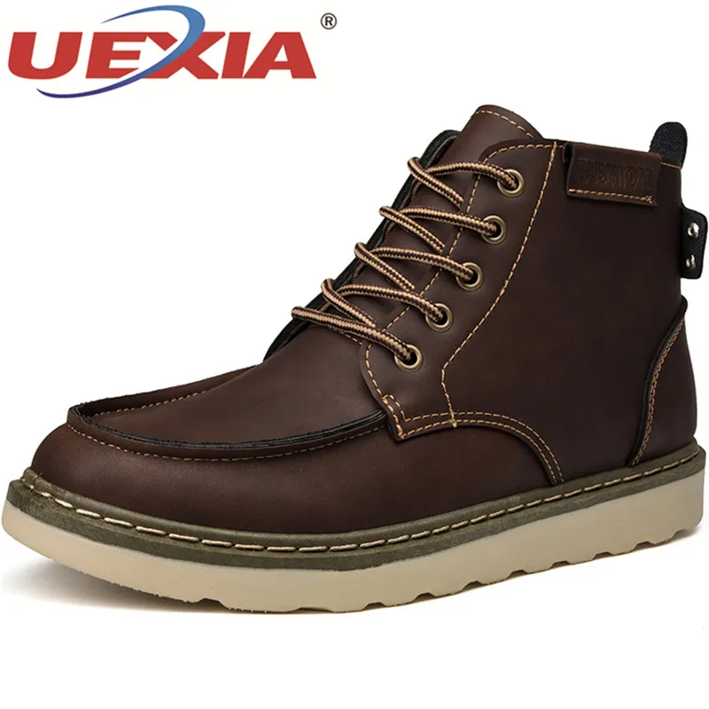 

UEXIA Hand Made Mens Martin Boots England Style Retro Leather High Top Shoes Men Round Toe Quality Platform Ankle Boots