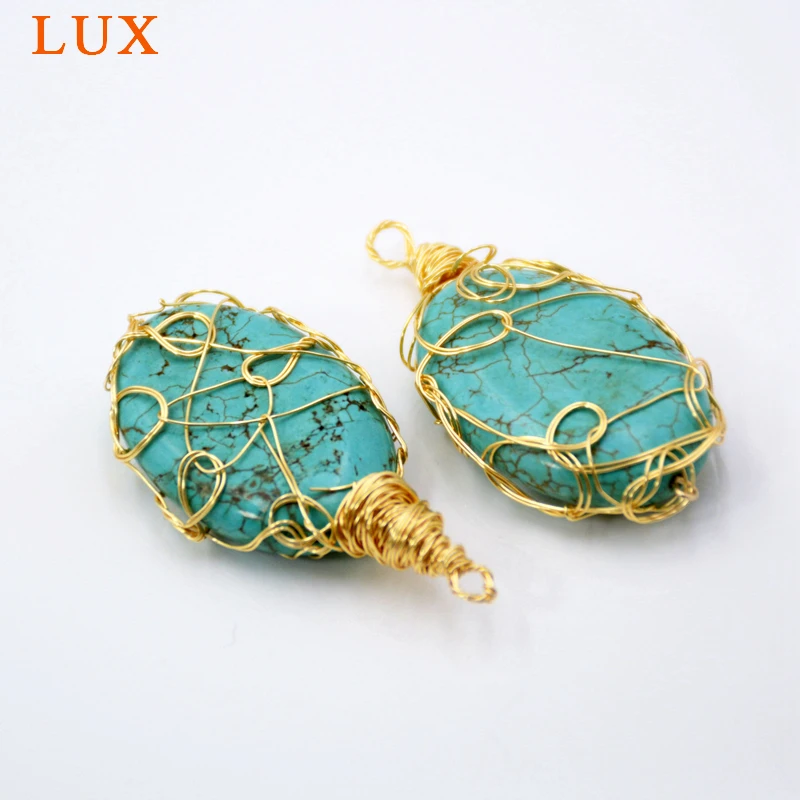 

Cloud Mountain turquoises Wire wrapped pendant gold color plated handmade Spiderweb turquoises jewelry Genuine turquoises