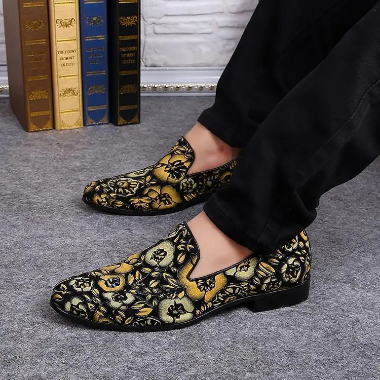 Wholesale Cheap Men Loafers Flower Printing Boat Shoes Slip On Flat Shoes Men High Quality ...