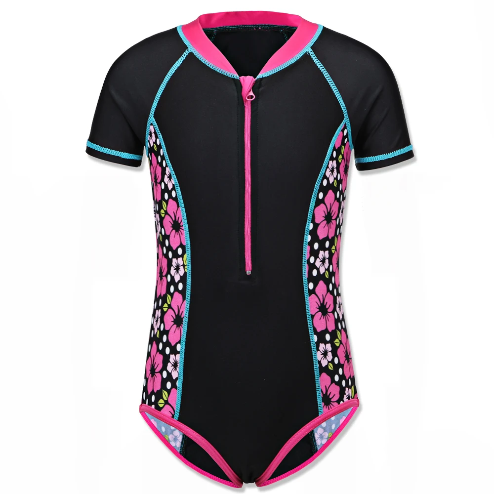 Girls Rash Guard Kids 4 Way Stretch Fabric Swimsuit Sun Protection