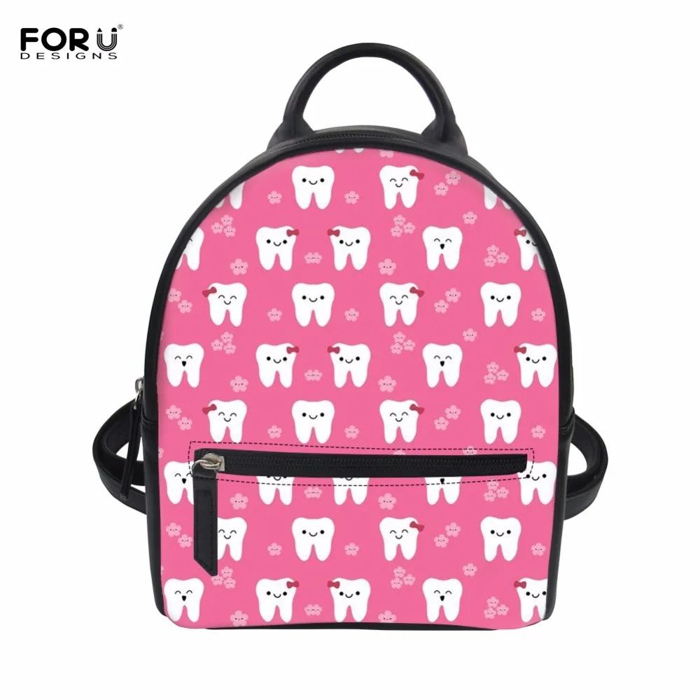 FORUDESIGNS Pink Cute Cartoon Dentist Pattern Backpack Small Women