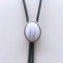 Винтажный, с серебряным покрытием натуральный синий Рябь Агат Камень Галстук боло каждый натуральный камень отличается BOLOTIE-014