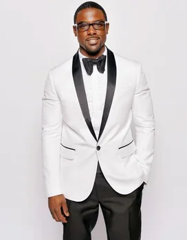 

High Quality White Groom Tuxedos Notch Lapel Groomsmen Best Man Wedding Prom Dinner Suits ( jacket+Pants+tie)