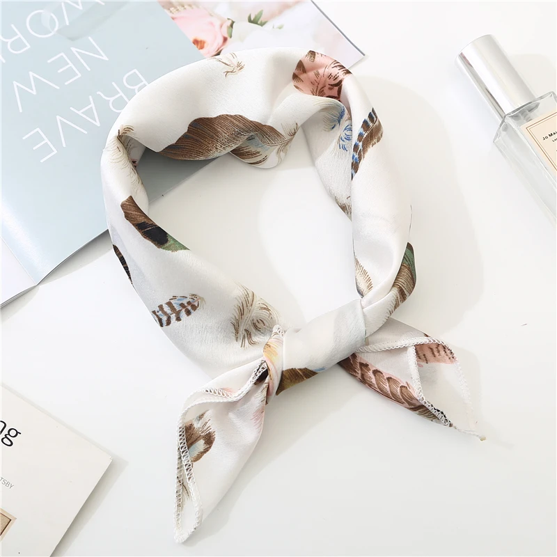 New Summer Luxury Brand Silk Square Scarf For Women Plaid Shawls and Wraps Fashion Print Small Hair Neck hijabs foulard