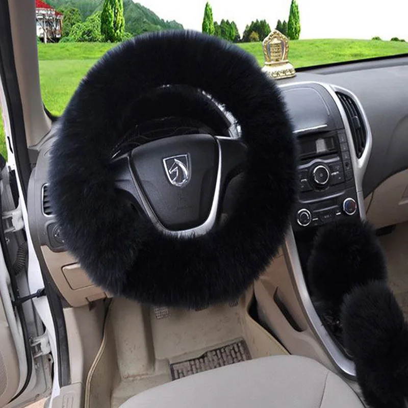 wool car steering cover black